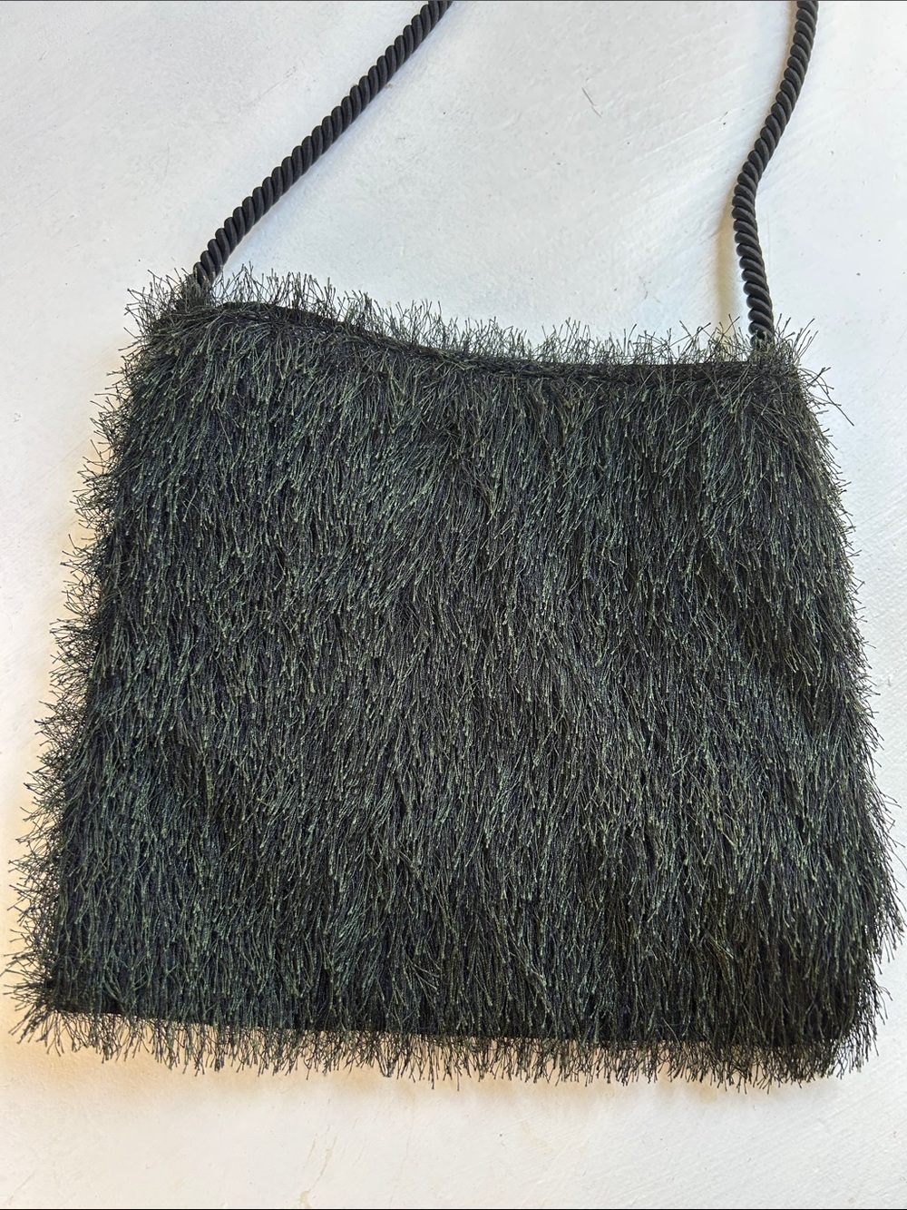 Black with hint of green Shaggy Evening Shoulder Bag